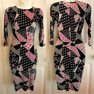 Pink black white fitted dress